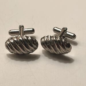 Vintage Men’s Silver Tone Sculpted Cable Oval Cufflinks
